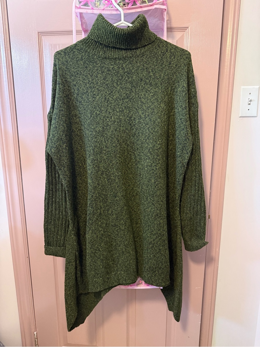 Olive Green Turtleneck Tunic Oversized Women's Sweater